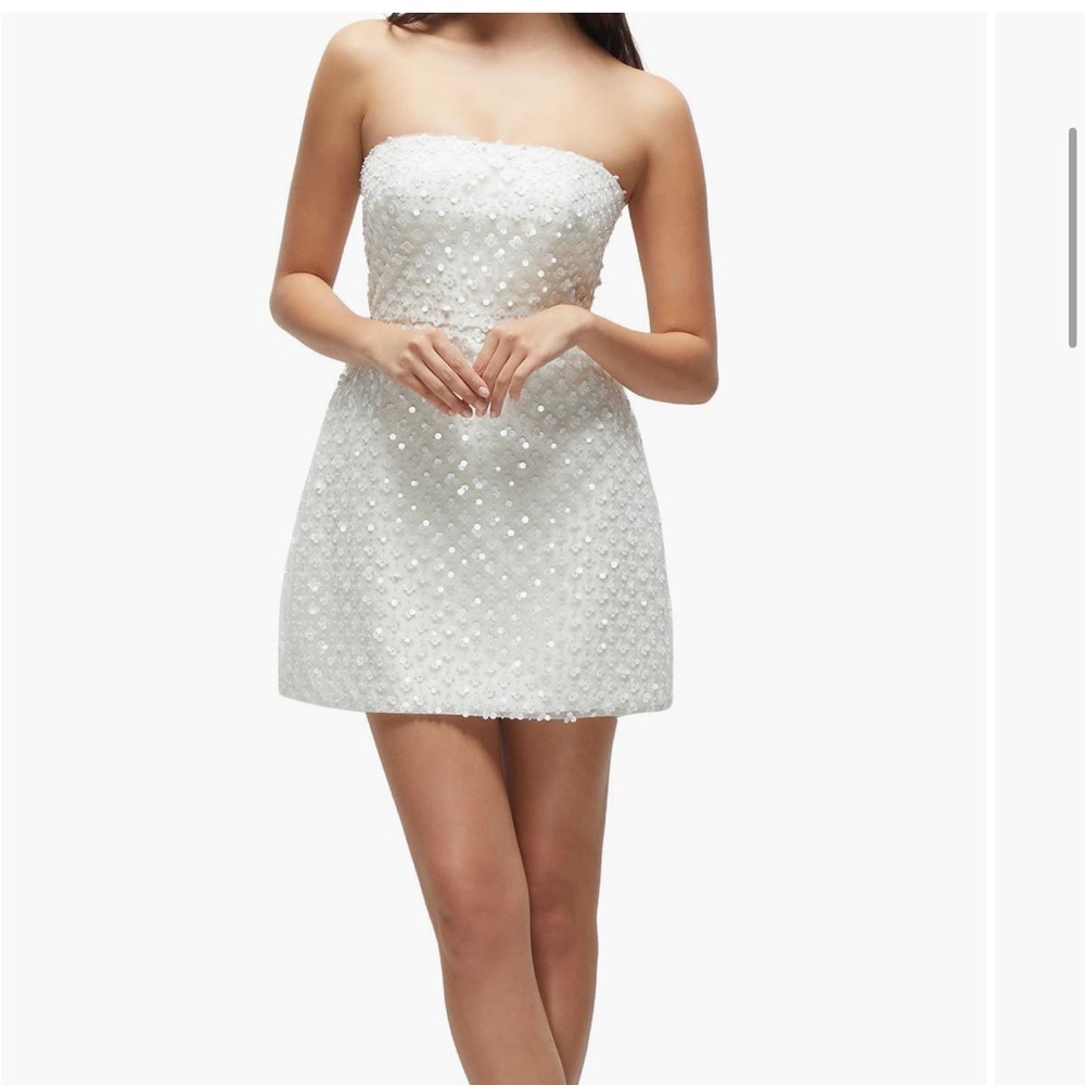 Dessy Collection Strapless White Beaded Mini Dress